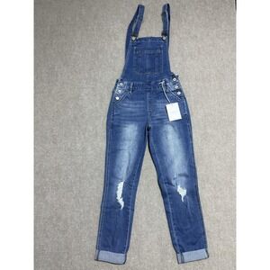 KanCan Overalls Womens XS Blue Distressed Denim‎ Jean Pants Adjustable Straps
